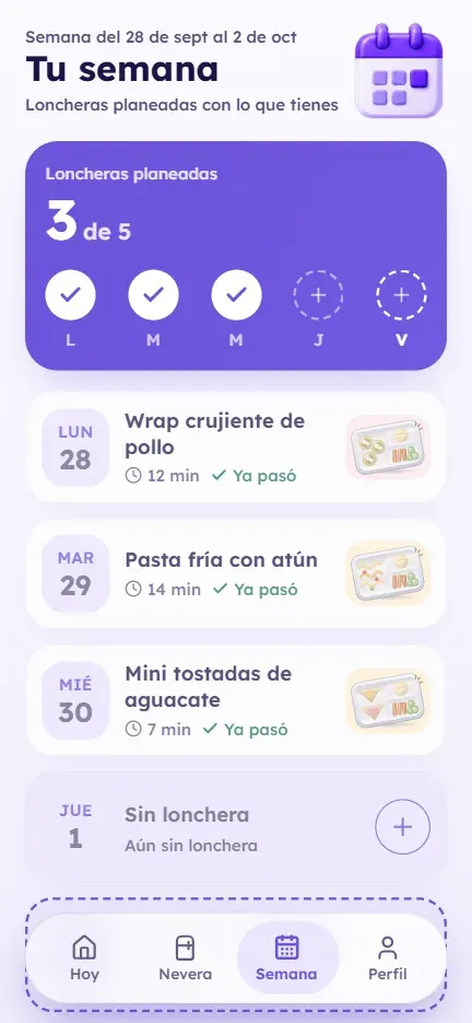 Pantalla Semana: las loncheras de lunes a viernes