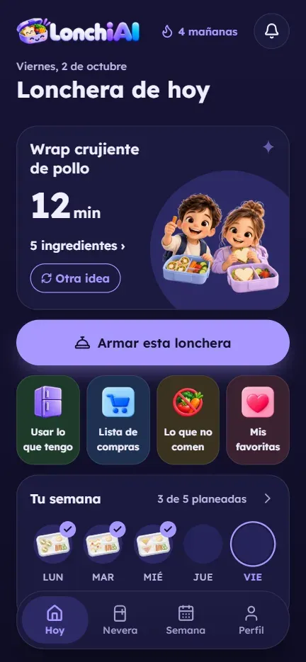 Pantalla Hoy: marca LonchiAI, 12 minutos con lo que ya hay en tu nevera y tu semana