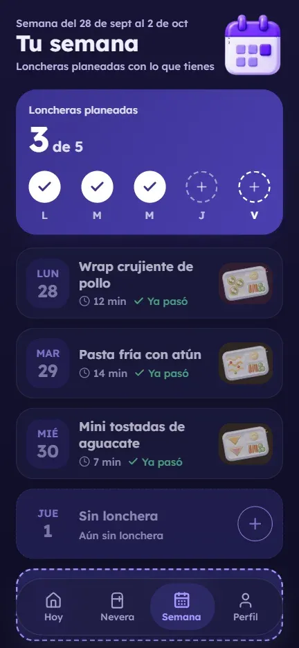 Pantalla Semana: las loncheras de lunes a viernes